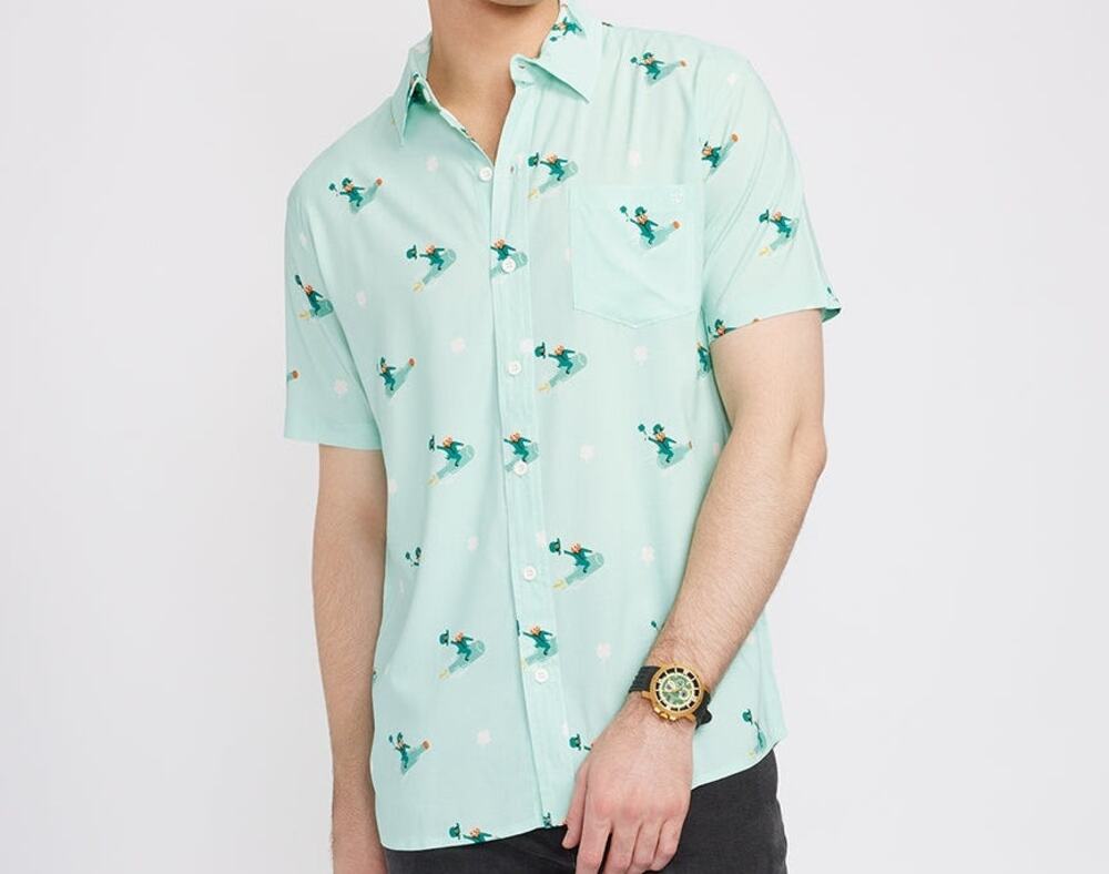 Men's Leprechaun liftoff button down shirt St. Patrick's Day Large Green Tipsy